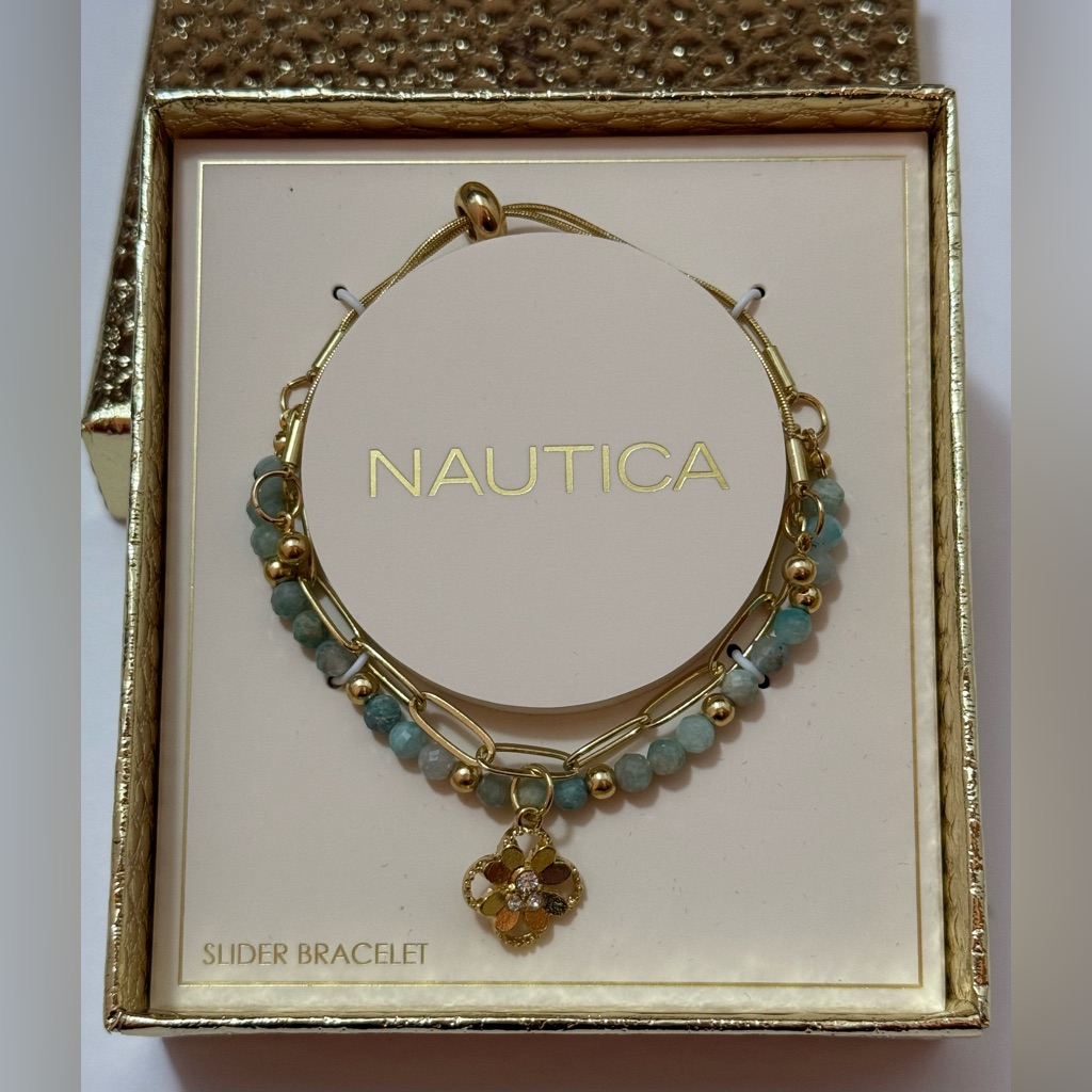 Nautica Slider Bracelet WBlueGreenTurquoise Semi-Precious Beads -Nigb 36$